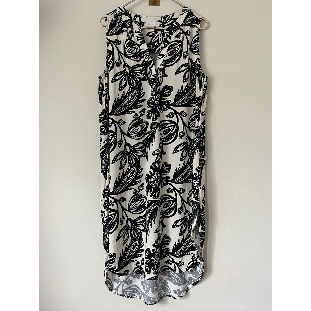 Alex & Lili Black White Floral Rayon Sleeveless midi Dress Large vacations